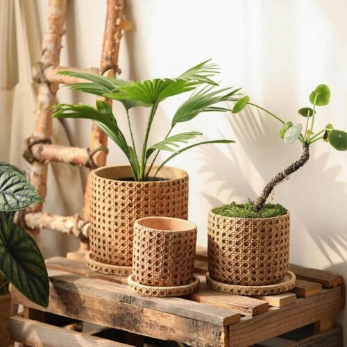 Vintage Checkered Cement Flower Planter